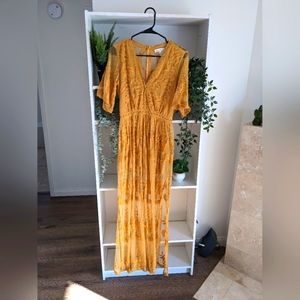 Mustard Yellow/orange sheer maxi dress romper